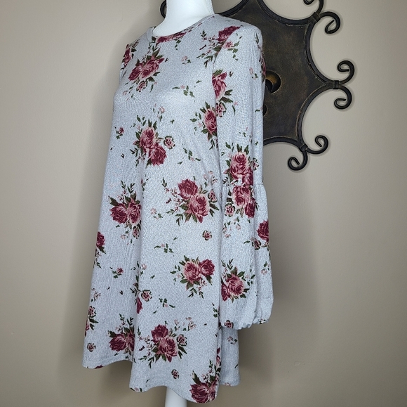 As U Wish Gray floral dress womens medium - Picture 5 of 5